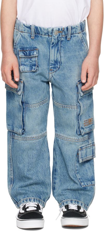 MM6 Maison Margiela MM6 Maison Margiela Kids Blue Faded Denim Cargo Pants