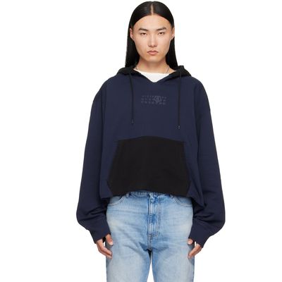 MM6 Maison Margiela MM6 Maison Margiela Navy & Black Frayed Hoodie