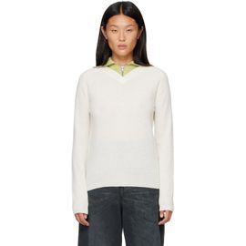 MM6 Maison Margiela MM6 Maison Margiela Off-White & Green Layered Neckline Pullover Sweater