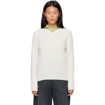 MM6 Maison Margiela MM6 Maison Margiela Off-White & Green Layered Neckline Pullover Sweater