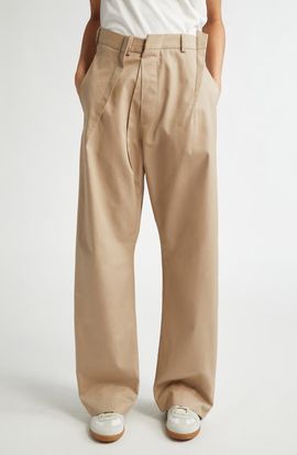 MM6 Maison Margiela MM6 Maison Margiela Pleated Cotton Gabardine Straight Leg Pants