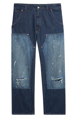 MM6 Maison Margiela MM6 Maison Margiela Ripped Knee Panelled Straight Leg Jeans