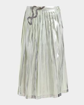 MM6 Maison Margiela Pleated Metallic Silk Midi Skirt