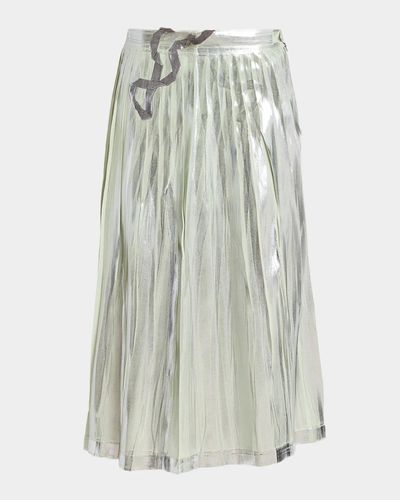 MM6 Maison Margiela Pleated Metallic Silk Midi Skirt