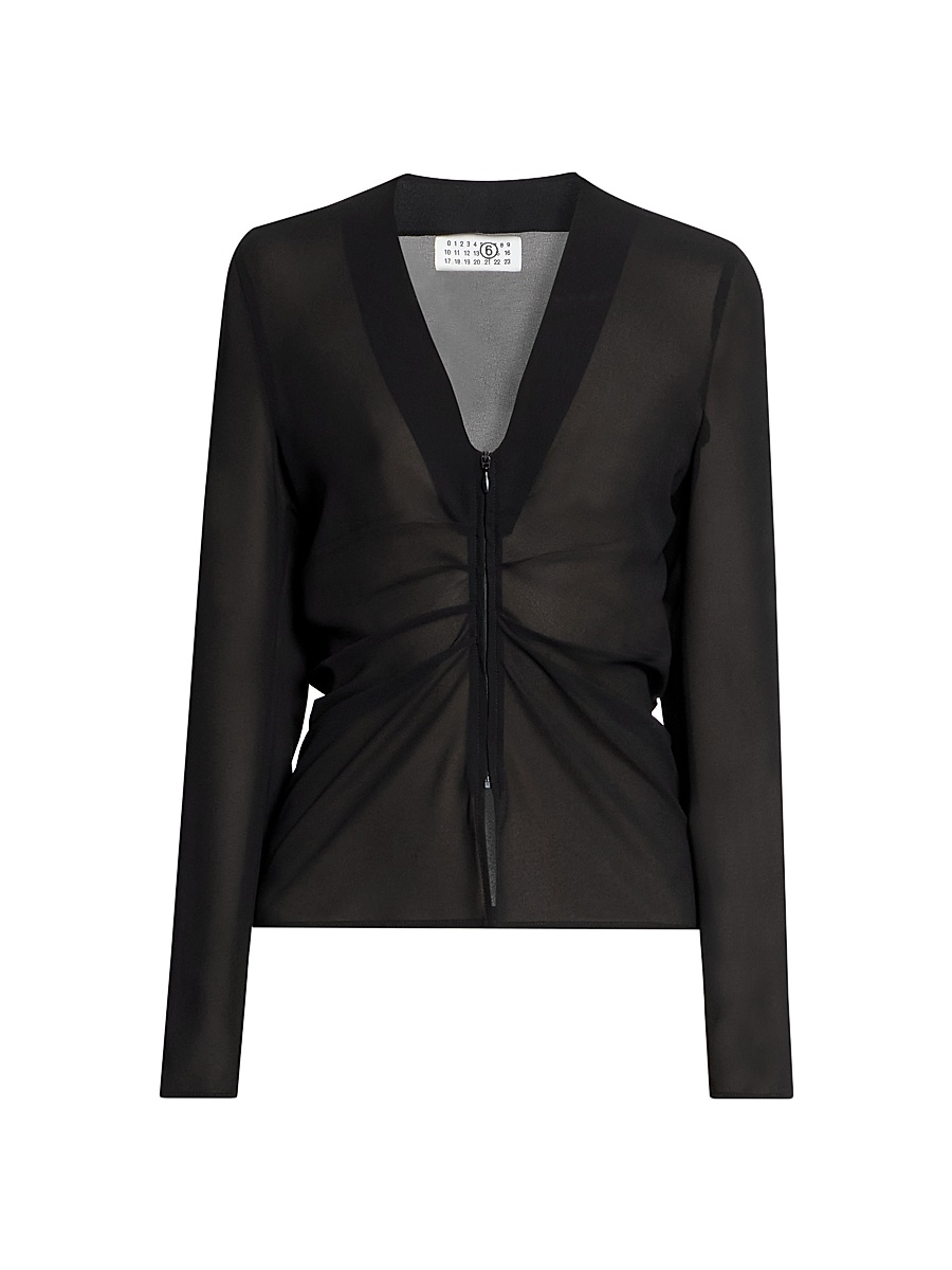 MM6 Maison Margiela - Women's Chiffon Gathered Zip-Front Top
