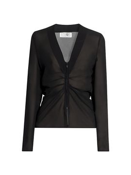 MM6 Maison Margiela Women's Chiffon Gathered Zip-Front Top