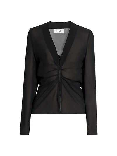 MM6 Maison Margiela Women's Chiffon Gathered Zip-Front Top