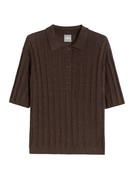 MM Max Mara Women's Rib Knit Linen Yarn Polo Shirt