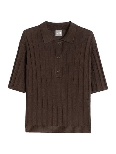 MM Max Mara Women's Rib Knit Linen Yarn Polo Shirt