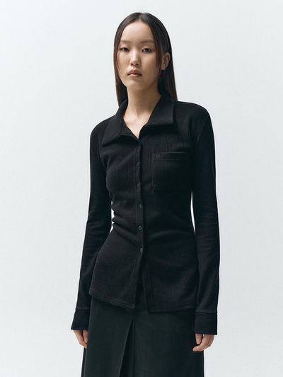 MMAK BASIC MIDI SHIRT CARDIGAN, BLACK