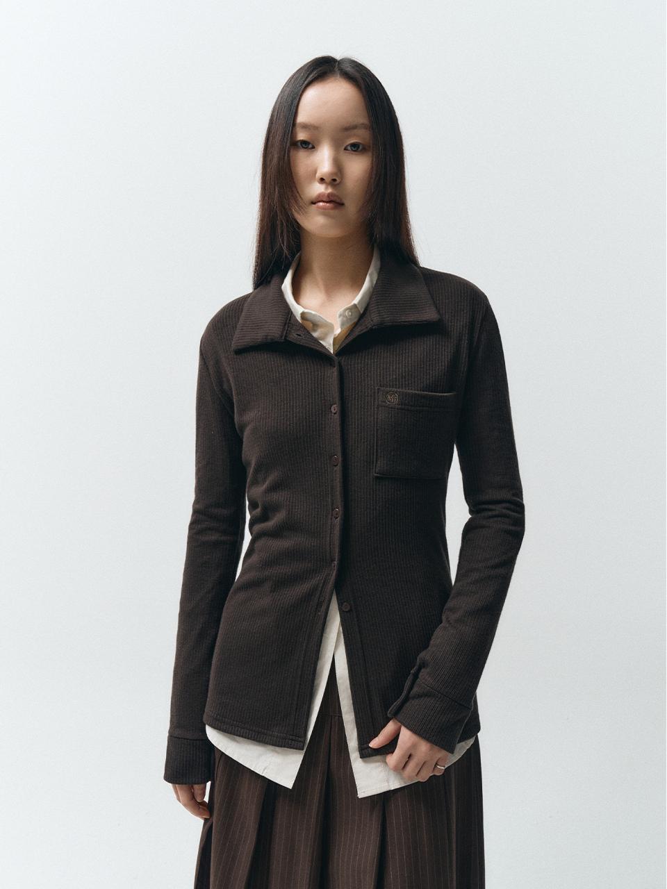 MMAK BASIC MIDI SHIRT CARDIGAN, DARK BROWN