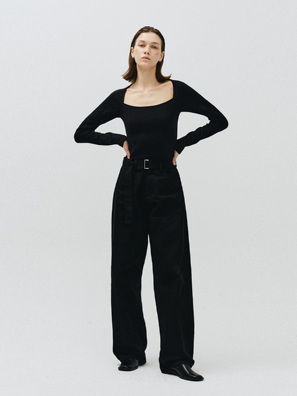 MMAK CURVED COTTON PANTS, BLACK