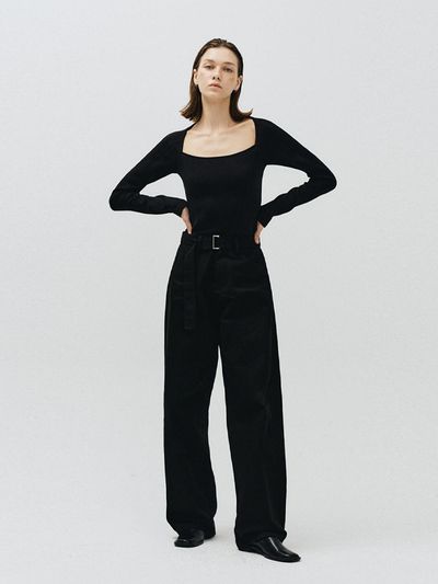 MMAK CURVED COTTON PANTS, BLACK