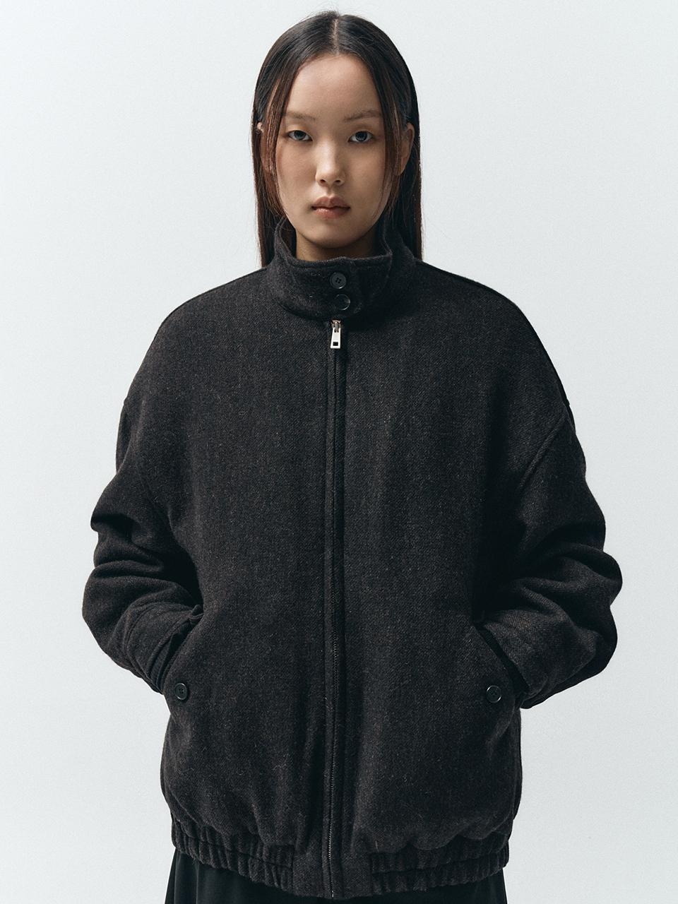 MMAK HERRBINGBONE WOOL QUILTED JUMPER, BLACK