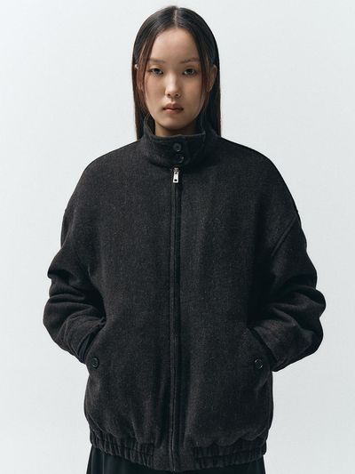 MMAK HERRBINGBONE WOOL QUILTED JUMPER, BLACK