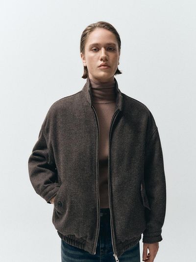MMAK HERRBINGBONE WOOL QUILTED JUMPER, BROWN