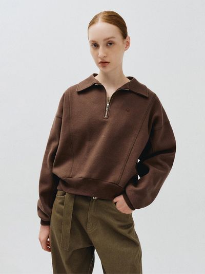 MMAK LOGO HALF ZIP - UP SWEATHSHIRTS, BROWN
