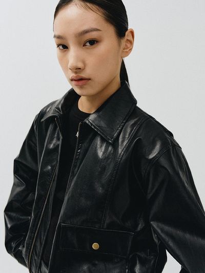 MMAK OUT POCKET ECO LEATHER JUMPER, BLACK