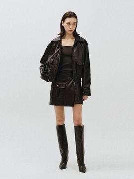 MMAK POCKET ECO LEATHER MINI SKIRT, BROWN
