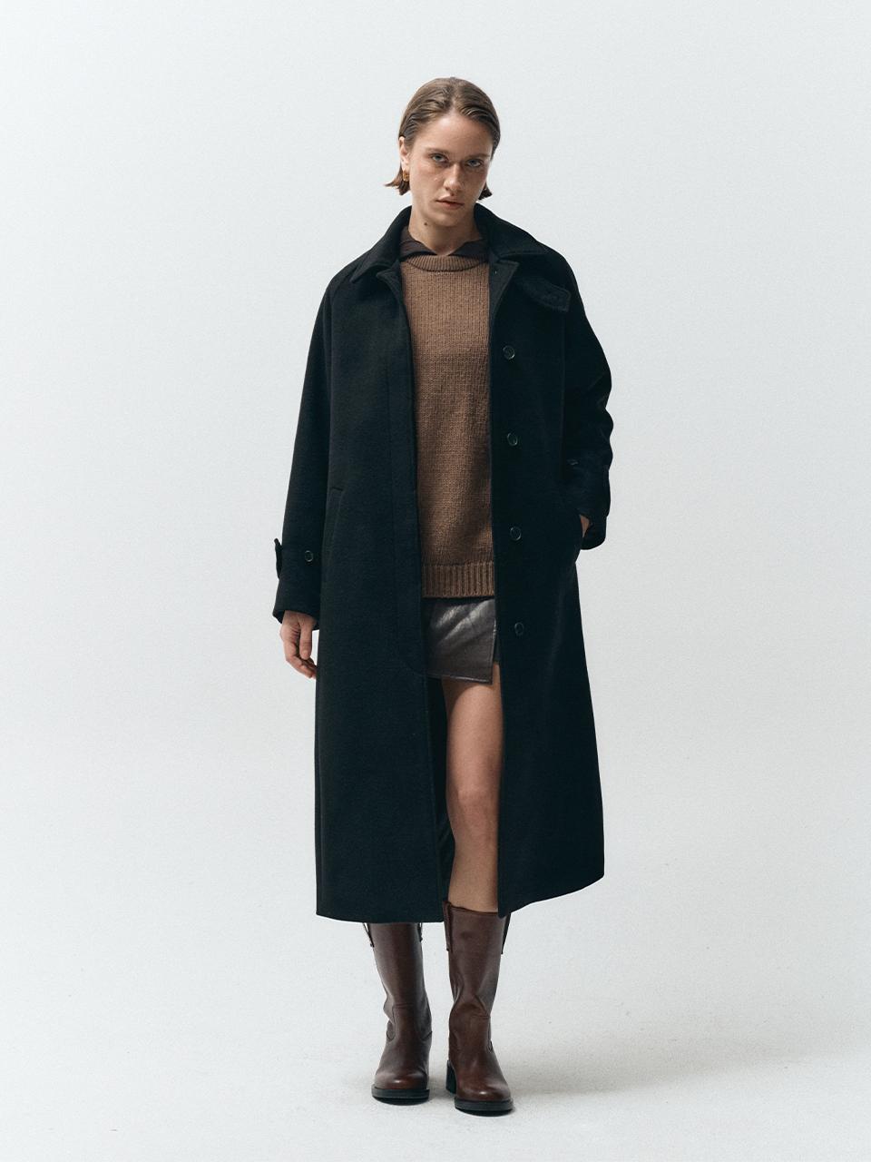 MMAK WOOL BLEND BALMACAAN LONG COAT, BLACK