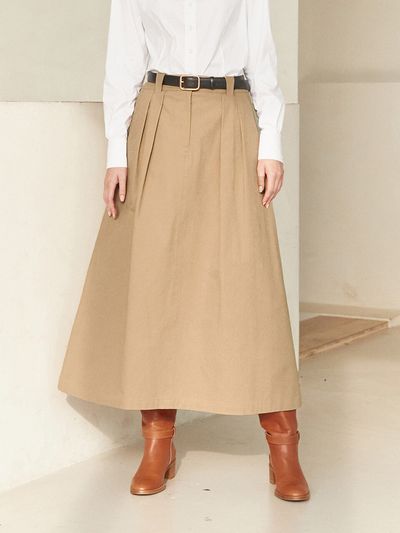MOAT A-line Pintuck Cotton Skirt _Sand Beige