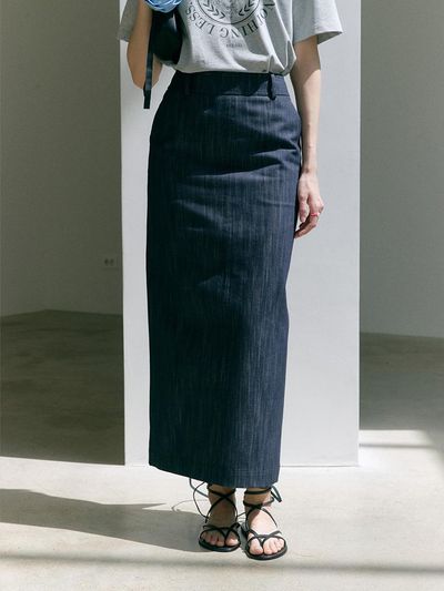 MOAT Back Slit Maxi Skirt_Indigo Denim