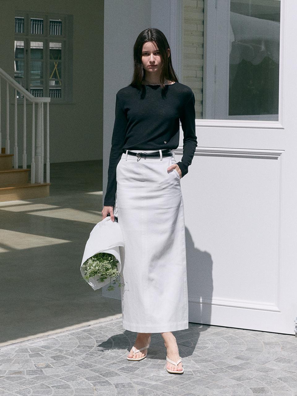 MOAT Back Slit Maxi Skirt_Off White