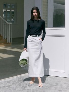 MOAT Back Slit Maxi Skirt_Off White