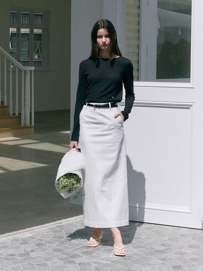 MOAT Back Slit Maxi Skirt_Off White