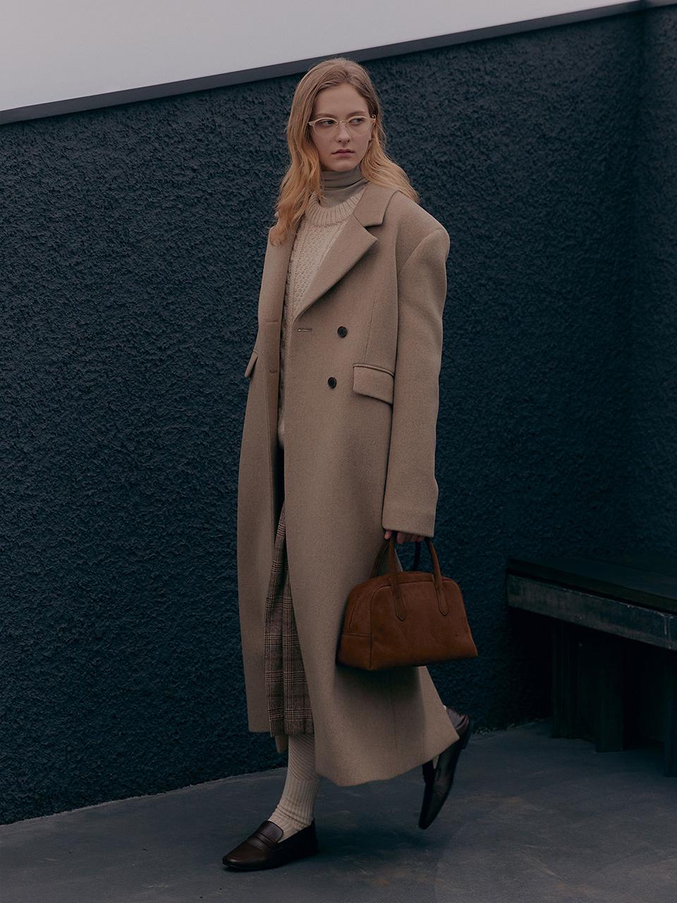 MOAT BASIC COLLAR LONG DOUBLE COAT (greige)