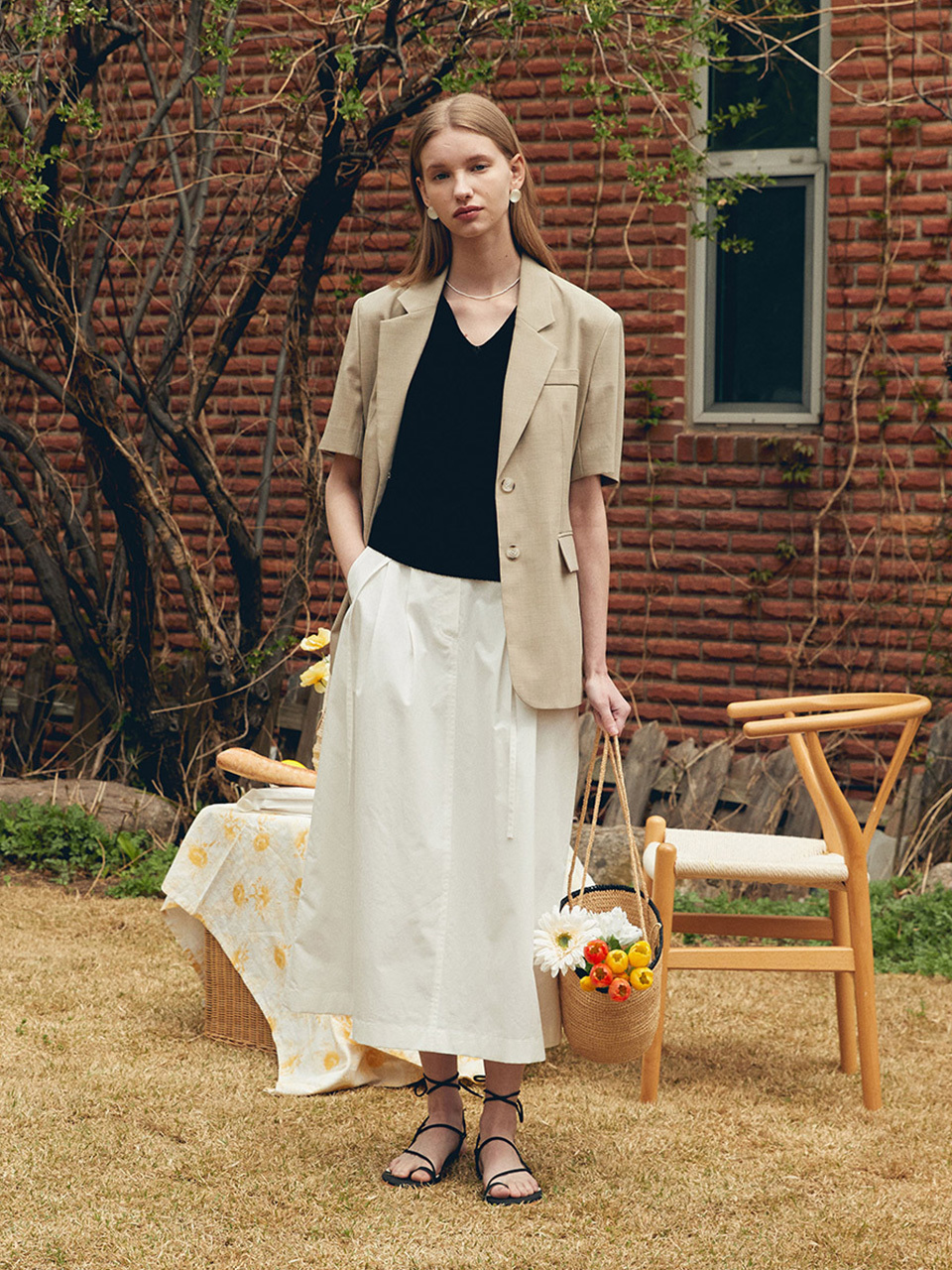MOAT Belted Cotton Long Skirt