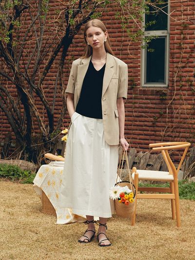 MOAT Belted Cotton Long Skirt