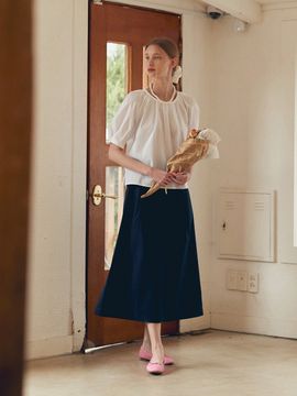 MOAT Belted Cotton Long Skirt - Dark Navy
