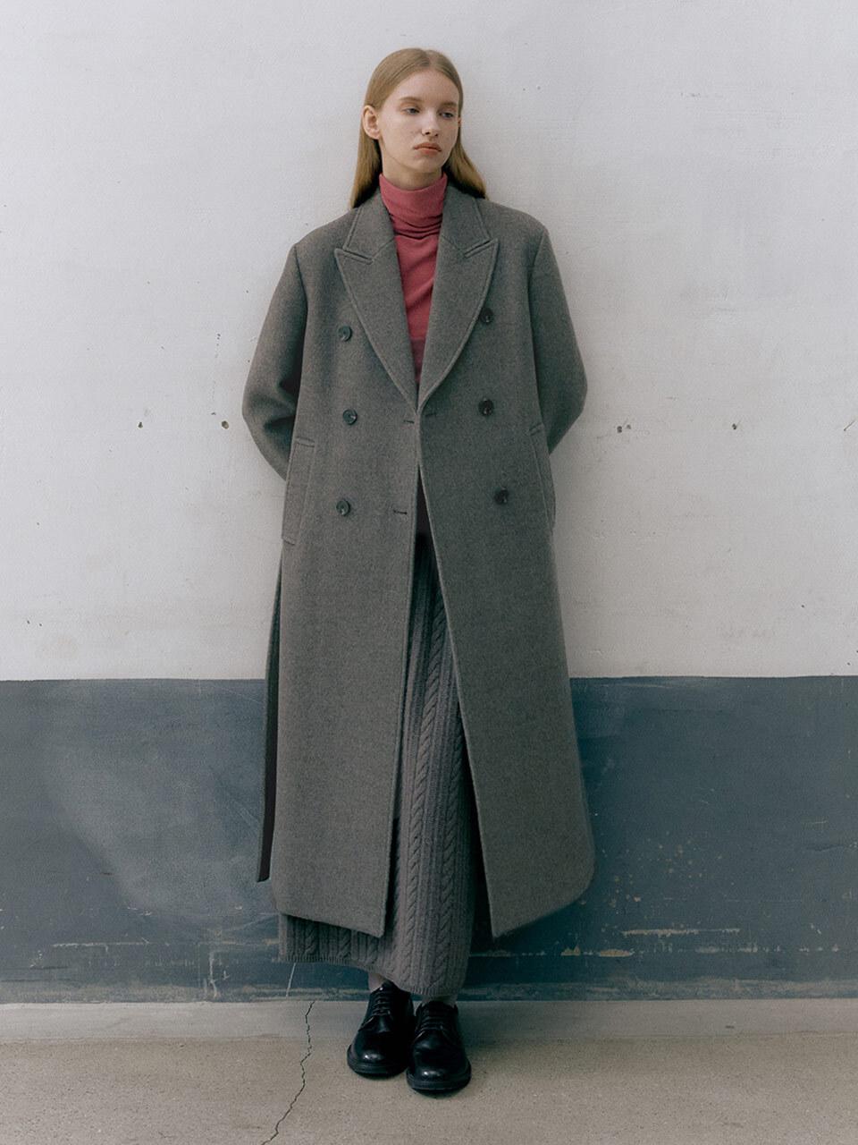 MOAT BELTED PEAKED DOUBLE COAT (brown herringbone)