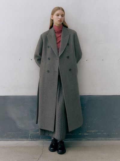 MOAT BELTED PEAKED DOUBLE COAT (brown herringbone)