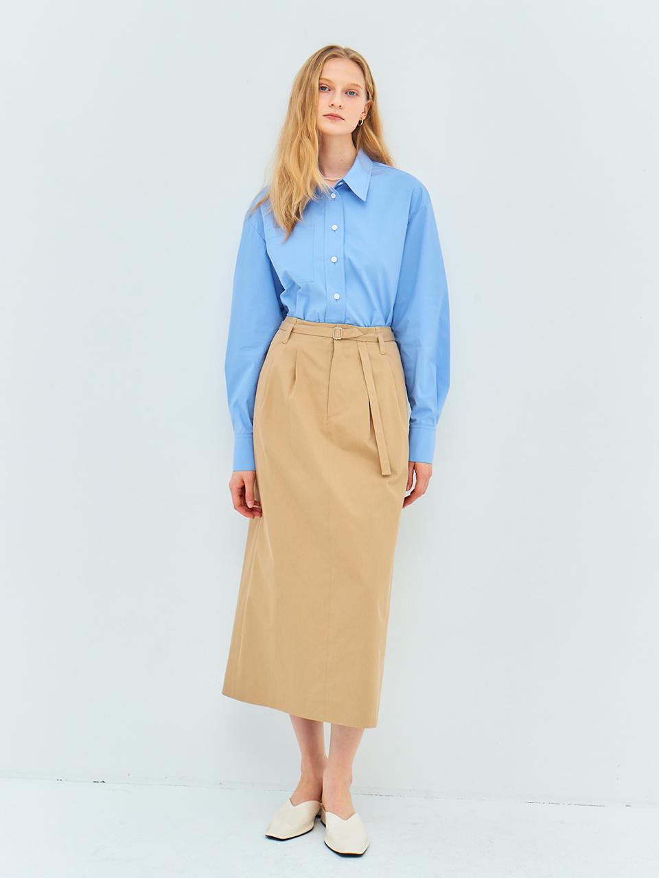 MOAT BELTED PENCIL LONG SKIRT(sand beige)