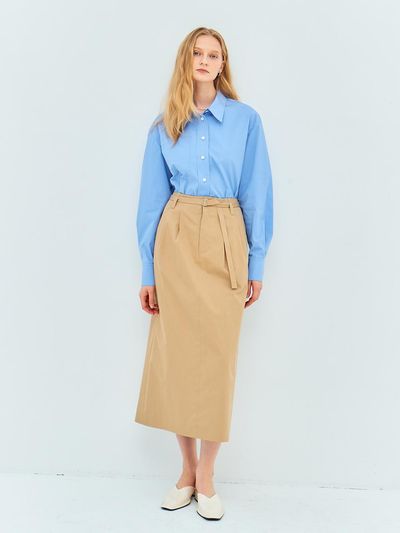 MOAT BELTED PENCIL LONG SKIRT(sand beige)