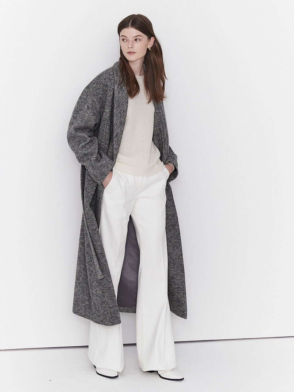 MOAT Belted Shawl Collar Wool Coat_Melange Gray