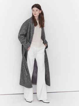MOAT Belted Shawl Collar Wool Coat_Melange Gray