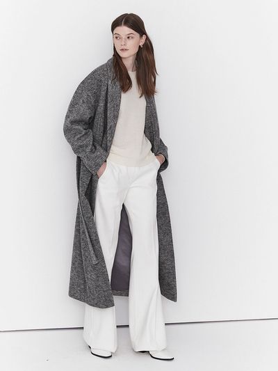 MOAT Belted Shawl Collar Wool Coat_Melange Gray