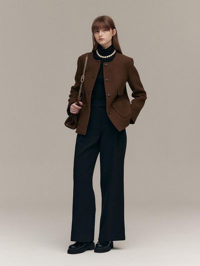MOAT BOUCLE ONE-TUCK WIDE PANTS (moat black)