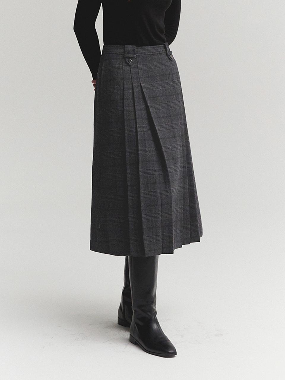 MOAT CHECK PLEATS SKIRT(CHECK GRAY)
