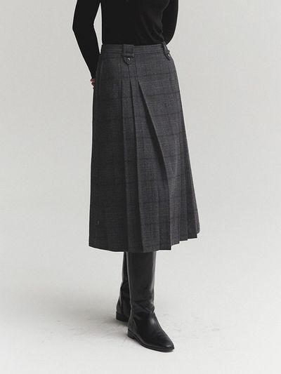 MOAT CHECK PLEATS SKIRT(CHECK GRAY)