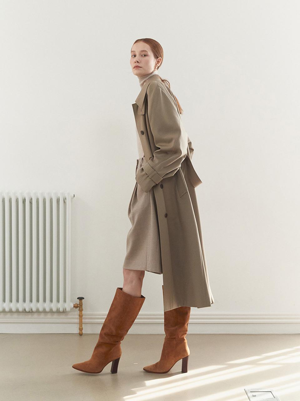 MOAT COCOON BALMACAAN TRENCH COAT(ash khaki)