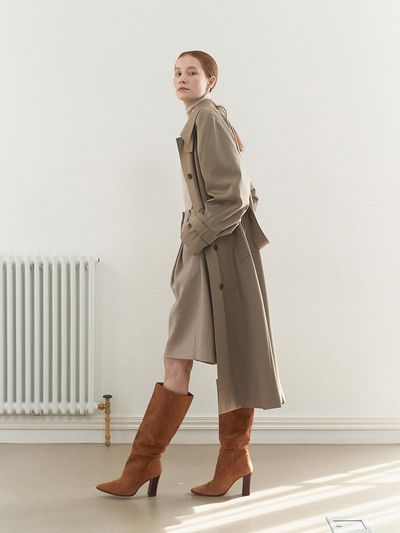 MOAT COCOON BALMACAAN TRENCH COAT(ash khaki)