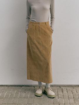 MOAT Corduroy Pencil Cotton Long Skirt [Sand Beige]