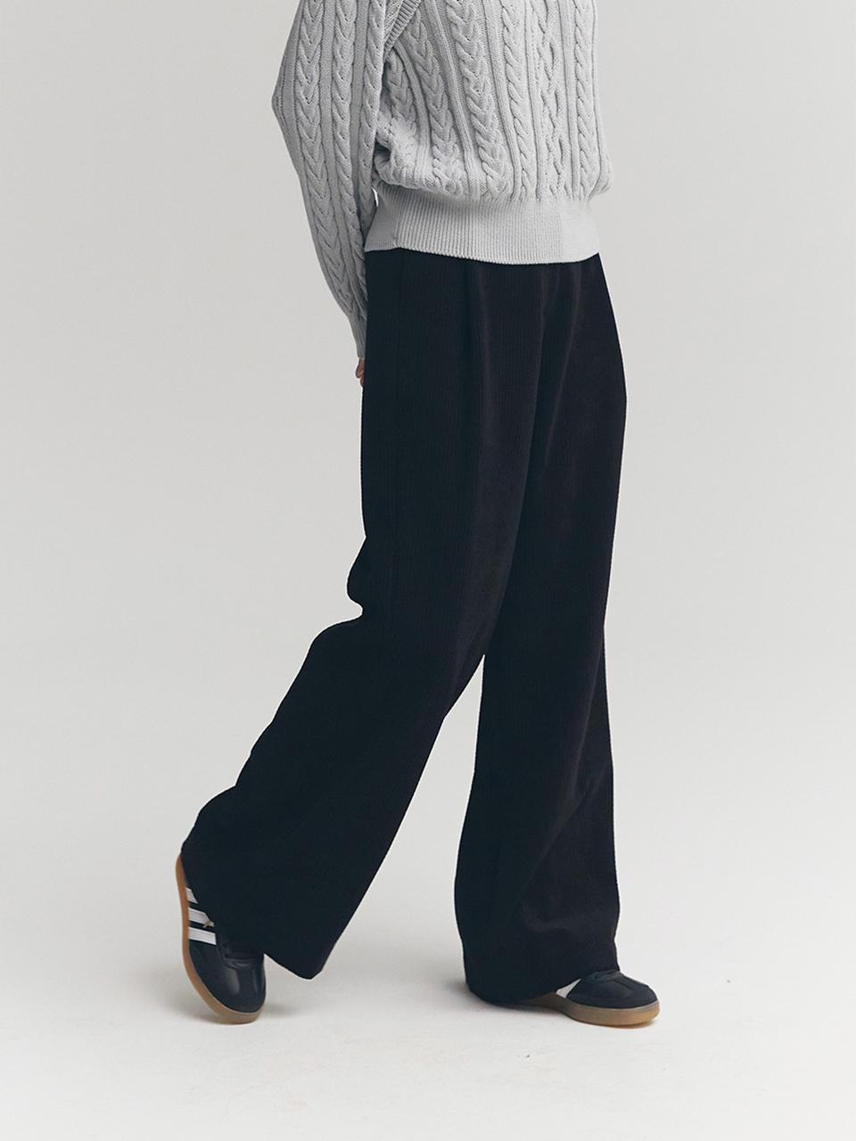 MOAT CORDUROY PINTUCK WIDE PANTS(MOAT BLACK)