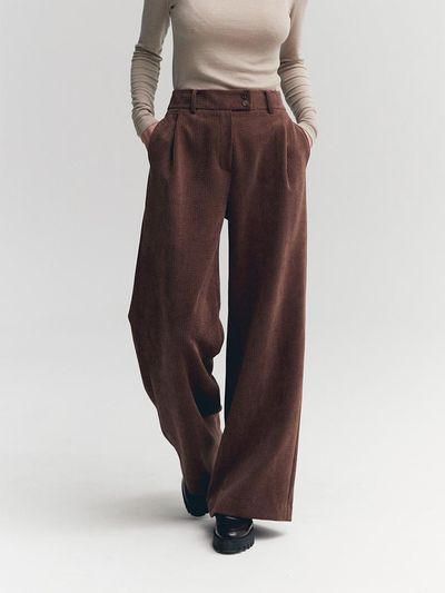 MOAT CORDUROY PINTUCK WIDE PANTS(STONE BROWN)