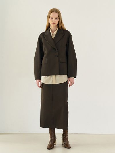 MOAT Double Dart Cropped Jacket_Herringbone Brown