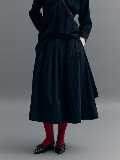 MOAT FLORE SHIRRING MAXI SKIRT (moat black)
